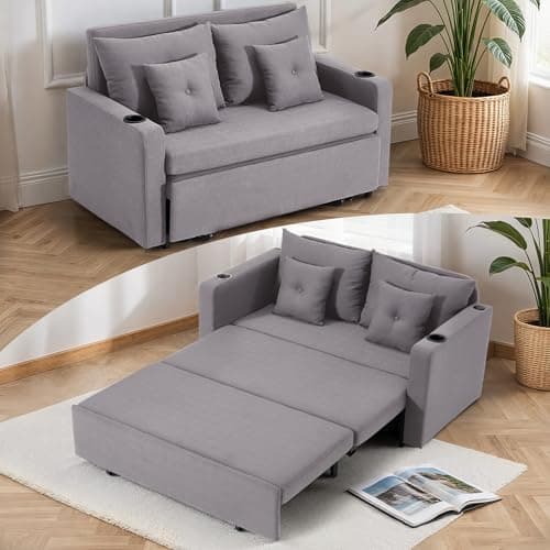 Image of MELLCOM Two Seater Sofa Bed,Pull Out Sleeper Sofas,3 in 1 Couch with Cup Holders,USB,Magazine Bag,Lounge Chair for Living Room,Bedroom,Apartment,Grey