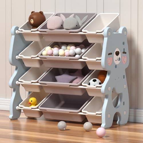 Image of GOODS EMPORIUM Childrens Toy Storage Unit - Kids Storage Boxes for Living Room, Bedroom, Playroom, Daycare, and School. Toys Storage Organiser (Light Blue - Large - Bear)