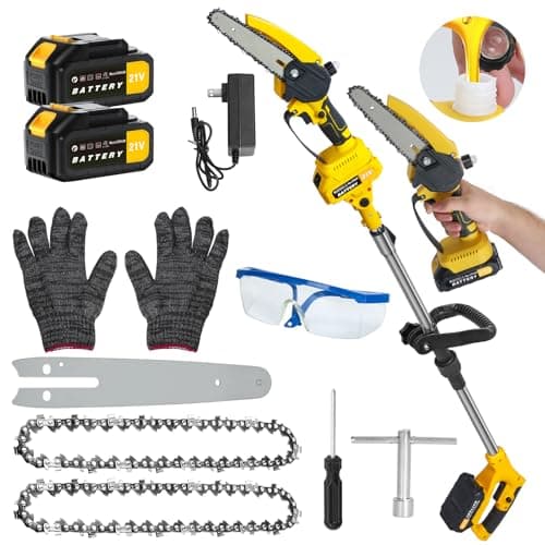 Image of Somerway Cordless Pole Saw, Pole Chainsaw, Long Reach Chainsaw, 2-in-1 Cordless Poles Chainsaws with 2x21V 1500mAh Batteries & Charger, 12.47FT Max Reach, for High Branches Trimming (Yellow2)