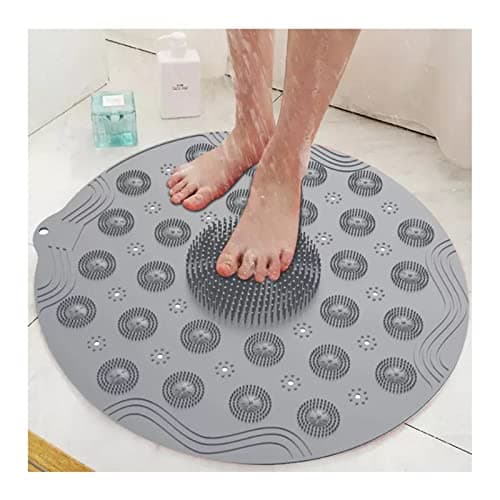 Image of GJXJY Shower Mat Non Slip, 18.11 * 18.11inch Round Bath Mat With Suction Cup, Bathroom Bathtub Mat With Drain Hole And Massage Bubble, For Shower Stall, Bathroom Floor, Showers(Size:1pcs)