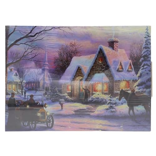 Image of Widdle Gifts Christmas LED Canvas Picture Light Up Decoration 30cm x 40cm - Christmas House Scene (Scene C - 6163)