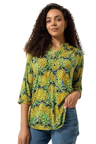 Image of M&Co Pineapple Half Placket Shirt - Women's Navy