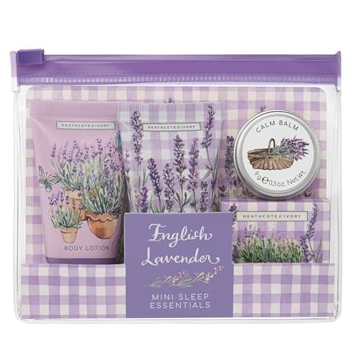 Image of Heathcote & Ivory Hand Cream and Body Wash 2x 30ml, Relaxing Bath Salts 30g, Calm Balm 9g, Mini Sleep Essentials, Shea Butter, Lavender, Travel Size, Beauty Gift For Her, Cruelty and Vegan Free