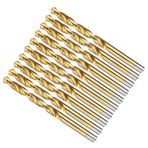 Image of METALLIXITY 6mm Drill Bit (15/64") 10Pcs, 4241 High-Speed Steel Straight Shank Titanium Nitride (TiN) Coated 118° for Wood Plastic Iron Copper Aluminum Low Soft Metal