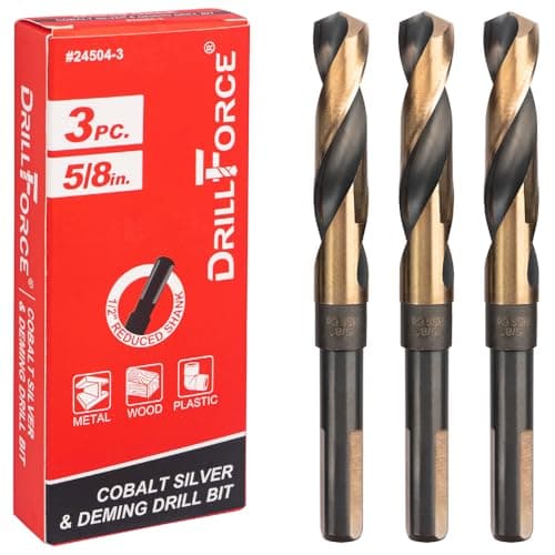 Image of VALYRIANTOOL 3PCS 5/8 in. x 6 in. Fractional Cobalt Silver and Deming Drill Bits HSSCO High Speed Steel M35 S&D Twist Drill Bits for Stainless Steel 1/2" Reduced Shank 6" OAL 135-Degree Split Point
