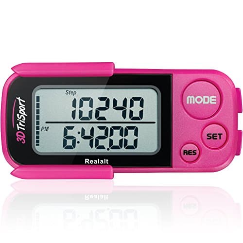 Image of Realalt 3DTriSport 3D Walking Pedometer with Clip & Strap, Accurate Step Counter with 30-Day Memory, Distance in Miles/KM Large Display Perfect for Seniors & Beginners eBook Included - Magenta
