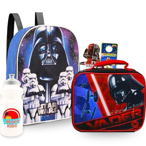 Image of Star Wars Mini Backpack with Lunch Box Set - Bundle with 11” Darth Vader School Bag, Lunch Bag, Water Bottle, Stickers, More | Darth Vader Backpack and Lunch Box Set for Boys, Kids