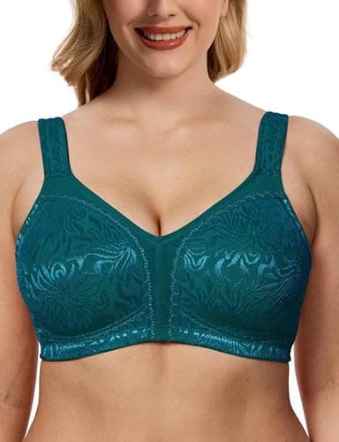 Image of WingsLove Women's Full Coverage Plus Size Everyday Bra Minimizer Wireless Non Padded Wide Straps Comfort and Support for Large Bust(Malachite Green,38C)