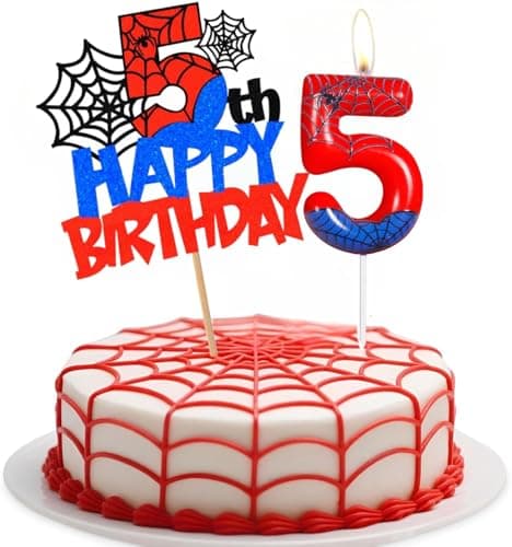 Image of Number 5 Spider Birthday Candles,Spider Themed Number Candles,Happy 5th Birthday Cake Toppers,Cartoon Party Supplies for Party Decoration (Number-5)