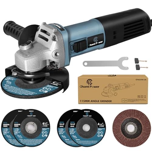 Image of C P CHANTPOWER Angle Grinder Power Tool, 115mm 900W Corded Angle Grinder with 2X Cutting Wheel, 2X Grinding Wheel, 1X Flap Discs and Side Handle