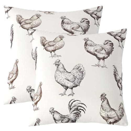 Image of Homemissing Chicken Rooster Throw Pillow Covers Cock Rooster Square Cushion Covers Set of 2 for Kids Sketch StylePillow Covers Boys Girls Farmhouse Cushion Covers for for Couch Sofa 45x45cm