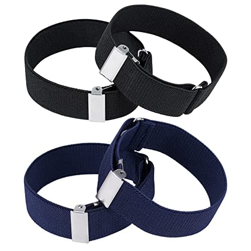 Image of Belerry 2 Pairs Anti-Slip Shirt Sleeve Holders, Elastic Adjustable Armbands for Men, Expandable Shirt Armbands - Black, Navy Blue, Width 1Inch