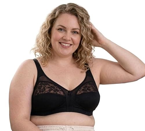 Image of reshmena® Non Wired Womens Floral Lace Bra Firm Control Soft Cup Satin Lace Bra - Women’s Non-Wired Full Cup Non-Padded Underwear Bra Black 38C