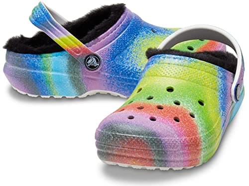 Image of Crocs Classic Lined Spray Dye Clog Kids, Unisex-Adult Sneaker, White Multi, 5 UK