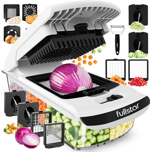 Image of Fullstar Vegetable Chopper & Cutter - Slicer Dicer Spiralizer with Container for Food Veg Onion Cucumber Tomato Salad Potato French Fry - Kitchen Gadgets & Accessories (PRO 9-in-1, White)