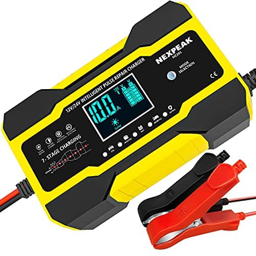 Image of 10-Amp Car Battery Charger, 12V and 24V Smart Fully Automatic Battery Charger with Temperature Compensation for Car Truck Motorcycle Marine Lead Acid Batteries