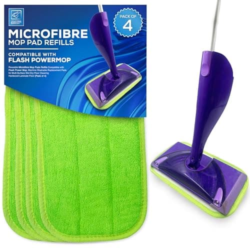 Image of Reusable Microfibre Mop Pads Refills Compatible with Flash Power Mop, Machine Washable Replacement Pads for Multi-Surface Wet Dry Floor Cleaning Hardwood Laminate Floor (Pack of 4)