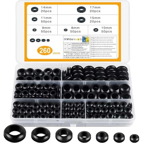 Image of 260 Pcs Rubber Grommets Kits, 7 Assorted Sizes Black Electrical Cable Holes Conductor Wiring Blanking Gasket Ring Grommets Assortment Kit for Protecting Wires, Plugs, Cables Holes (black)