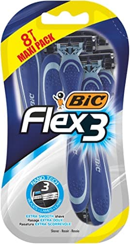 Image of BIC Flex 3 Disposable Razors for Men - Triple Blade Light Handle Razor Blades - Pack of 8