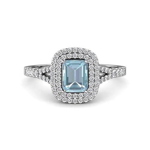 Image of Aquamarine Emerald Cut 7x5mm Cocktail Ring | Sterling Silver 925 With Rhodium Plated | Wedding, Anniversery And Engagement Collection (L)