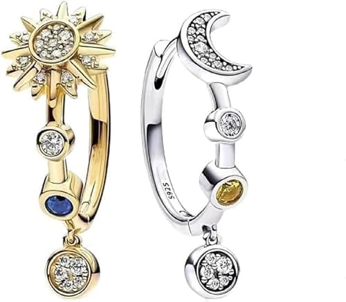 Image of TOFBS Sun and Moon Earrings for Women 925 Sterling Silver Cubic Zirconia Stud Hoop Earrings Hypoallergenic Jewelry Birthday Gift for Girls (#2)