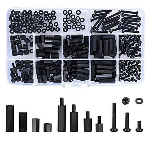 Image of Ewwtrey 260 Pcs M3 Male Female Nylon Hex Spacer Standoffs Screws Nuts, Nylon Hex Threaded Pillar Spacer Standoffs Screws Nuts Assortment Kit for Circuit Board PCB Motherboard (Black M3)