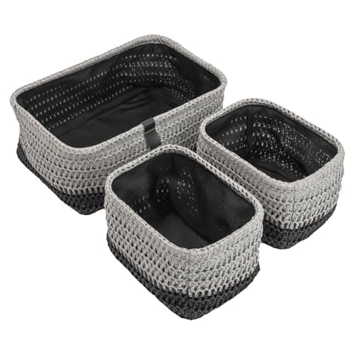 Image of JVL Kenzi Set of 3 Rectangular Storage Baskets, Home Tidy Solution, Light Grey
