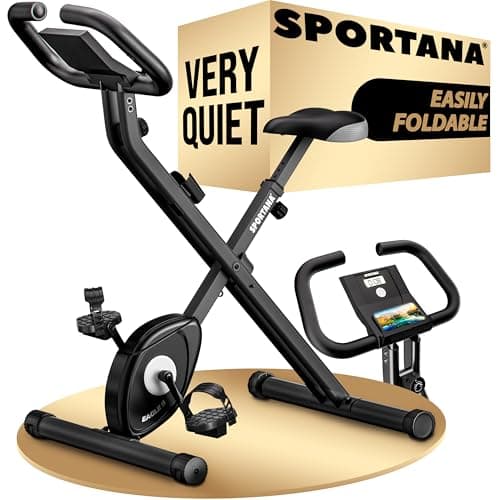 Image of SPORTANA® Eagle 2 Foldable Exercise Bike | 2x Exercise Band | Adjustable Resistance Home Gym Equipment 10 Levels Pilates Equipment Static Electric Bike Battery Operated LCD Display | Home Gym Workouts