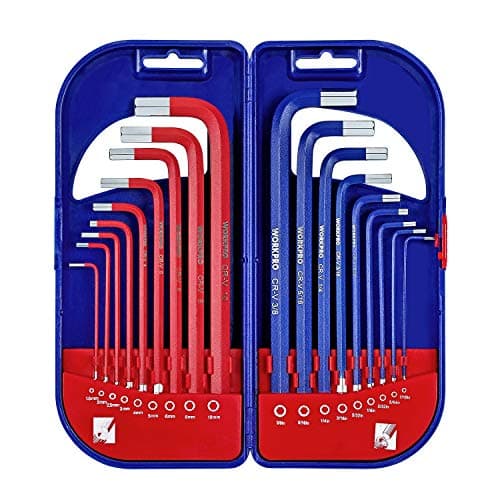 Image of WORKPRO Hex Key Set, Metric/Imperial Hexagonal Hex Keys Set, Combined Long Arm Hexagon Key Set, 18-Piece, 1.5-10 mm and 1/16-3/8 Inch with Carry Case