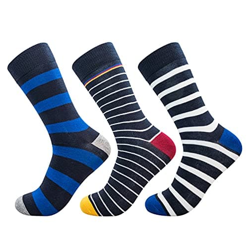 Image of Jasmine Silk 3 Pairs Supersoft Mens Bamboo Socks Thermal Sock 7-11 Patterns (Navy Stripe)