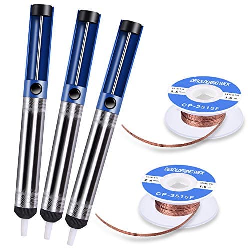 Image of Tabiger 5-in-1 Desoldering Pump & Solder Wick, Solder Removal Tool Including 3pcs Solder Sucker Remover Pump and 2pcs Desoldering Wick Solder Braid Wire (2.5mm Width, 1.5m Length)