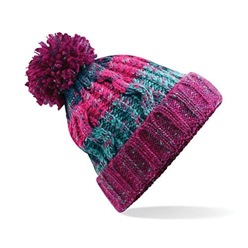 Image of Beechfield Unisex Beechfield Unisex Adults Corkscrew Knitted Pom Pom Hat Beanie, Winter Berries, One Size UK
