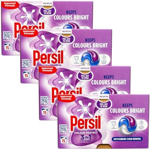 Image of Persil Colour Protect 3 in 1 Laundry Capsules, Keeps Colours Bright, Outstanding Stain Removal, 15 Washes, 316.5g, 4 Pack