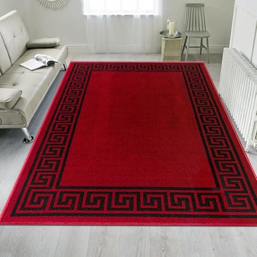 Image of renoazul® Rugs for Living Room with Large Heavy Duty, Non-Slip and Washable, Geometric Non-Shed Low Pile Bedroom Decor, Kitchen and Hallway Anti slip Rug | 160 x 230 cm, Greeky Rug - Red & Black