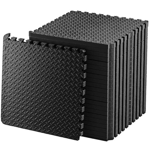 Image of Exercise Foam Mat - Anti fatigue Protective Interlocking Puzzle EVA Floor Tiles with Edges - Gym Flooring Mats - Non slip Rubber Cushion for Underlay (Black, 4 Tiles (16 Square Feet))