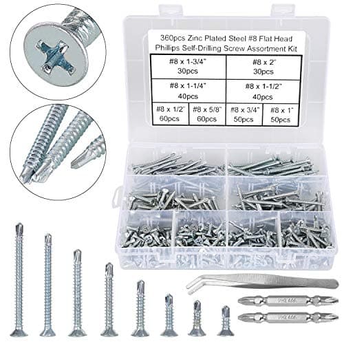 Image of FandWay 360Pcs Self Tapping Screws for Metal,M4.2 Self Drilling Screws for Steel,Countersunk Head Tek Screw, Flat Head Sheet Metal Screw Galvanized for MetalWork Aluminum Wood Plastics.
