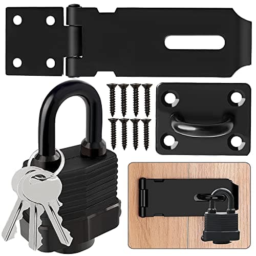 Image of Stainless Steel Padlock Hasp with Screws, 4 Inch Heavy Duty Padlock Hasp and Waterproof Door Lock, Shed Lock Latch Staple for Bedroom Bathroom Cabinet Pet Cage
