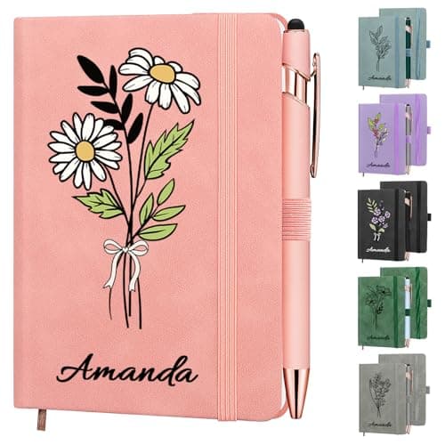 Image of FIDWALL Personalised Notebook and Pen Set – Custom Name Lined Journal & Personalised Diary for Women and Girls, To Do List Notebook for School, Work, Office, Birthday or Graduation (Birth Flower)