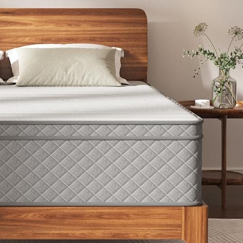 Image of MOLPHIT 12 Inch Double Mattress, 7-Zone Hybrid Double Bed Mattresses, Memory Foam Mattress with Pocket Sprung with Medium Firm for Body Support & Pressure Relief - 135x190x30cm