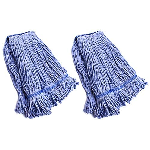 Image of String Mop Heads Replacement Heavy Duty Commercial Grade Blue Cotton Looped End Wet Industrial Cleaning Mop Head Refills (2, Large)