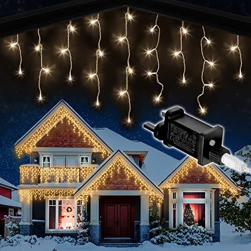 Image of Icicle Lights Outdoor Christmas 1000 LED 30m Lit Length, Warm White LED Icicle Fairy House Lights with 8 Hours On Timer, Memory, 8 Lighting Modes, Mains Powered – 1000 LED, Warm White