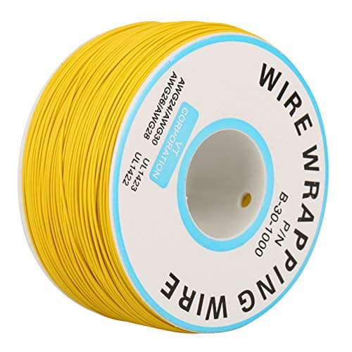 Image of 30AWG(0.5mm) Electric Wire, 1Roll 200m Black/White/Yellow/Blue Jumper Wire Ok Cable Jewelry Wrapping Cable Tin Plated Copper 1-Strand 30Awg Cable, for PCB Test &Crafts (Yellow)