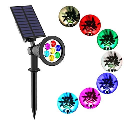 Image of T-SUNUS Solar Garden Spotlight Outdoor 7 LED Color Change Spot Light 180° Adjustable, Auto-on/Off Security Light, Security Garden Landscape Lamps for Pathway Yard, Patio, Tree, Deck, Wall