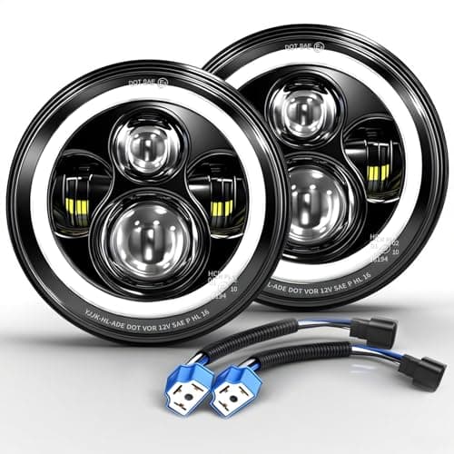 Image of CO LIGHT 7 Inch LED Headlight 150000 LM, E-Approved with Low Beam High Beam Amber Halo Indicator, White Daytime Running Light (DRL), for Defender VW T3 G Class Wrangler TJ JK LJ Hummer