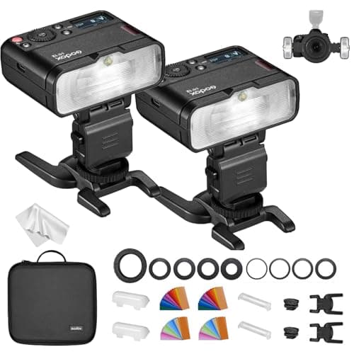 Image of Godox MF12-K2 Macro Flash 2-Light Kit, GN16.1 12W Mini Speedlight with 1.7s Recycle, 500 Full Power Pops, Built-in 2.4G Wireless X System & Lithium Battery, TTL/M Mode for Jewelry Food Plant