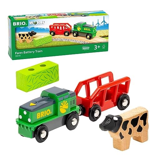 Image of BRIO World Battery Powered Farm Train Engine for Kids Age 3 Years Up - Wooden Railway Add On Accessories