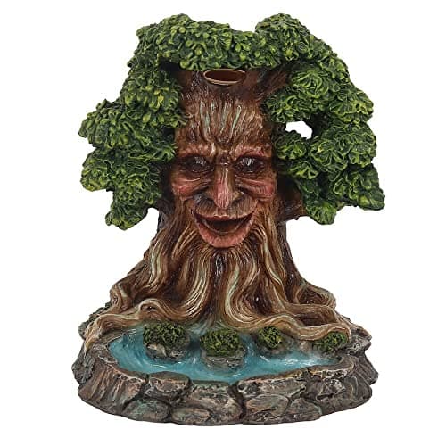 Image of Majestic Green & Brown Tree Man Pond Backflow Incense Burner - 15.5cm x 13cm (1 Pc.) - Enhance Relaxation & Meditation, Premium Resin - Ideal for Artistic Home Decor