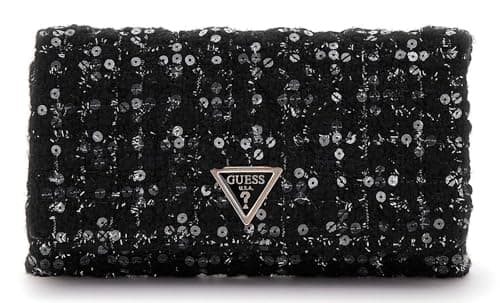 Image of GUESS Giully Mini Xbody Flap Organiser Black/Gold, Black / Gold, One Size