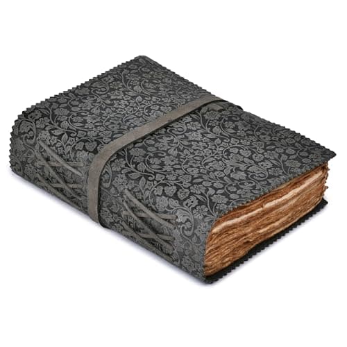 Image of LEATHER VILLAGE Leather Bound Floral Embossed Journal for Women Men - 200 Pages, 8”X6”(A5), Black - Book of Shadows, Vintage Blank Paper Travel Diary, Notebook for Writing, Drawing, Sketchbook
