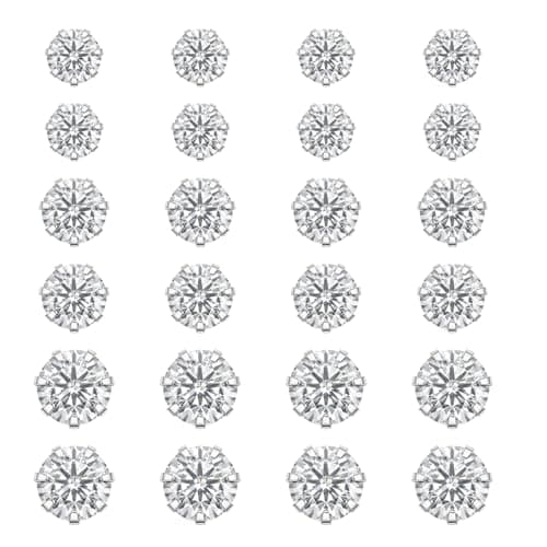 Image of 12 Pairs Diamond Stud Earrings for Women Cubic Zirconia Earrings Studs Set Silver Stud Earrings Set for Women Men Cartilage Jewelry 4-6mm